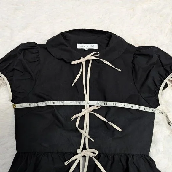 Sofie the Label black blouse with white ribbon bows - Picture 3 of 6